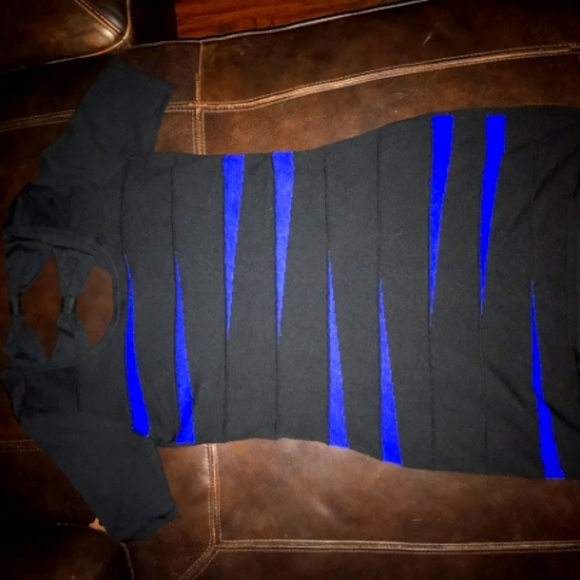 Allison Brittany Rockin Blue & Black Stripped Midi Dress Size XL - Picture 1 of 5